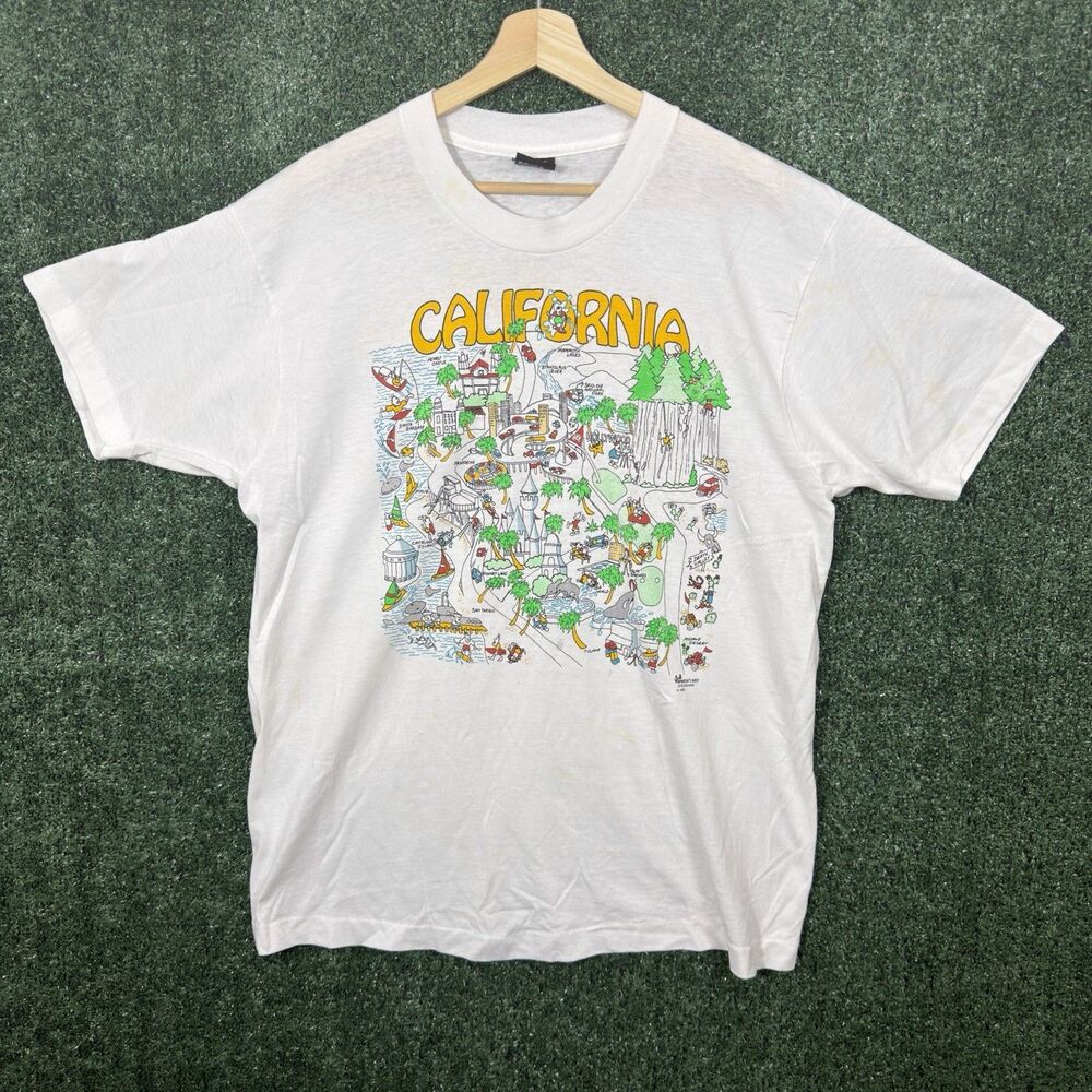Vintage 90s California Map Graphic T-Shirt Disney Hollywood LA XL Single Stitch